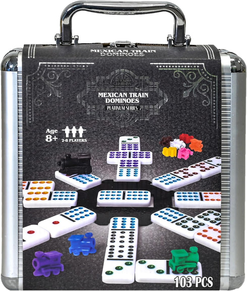 Elbow Set 12 Sunny Days Entertainment Room Games Mexican Train Dominoes Double Color Dot Dominos Game with Tin Case