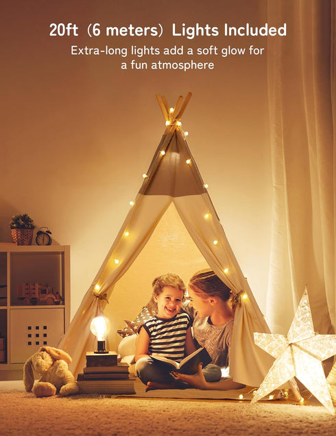 besrey Teepee Tent for Kids with Light & Mat, Toddler Tents Indoor Play Tent Playhouse, Toddler Tipi Cotton, tee Pee