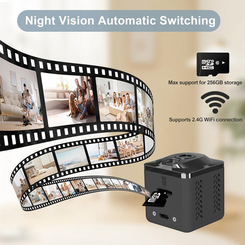 ZHENHAN 24/7 Mini Camera Wireless Indoor Security Camera with Night Vision: Motion Detection, Dual Storage (Cloud/SD)