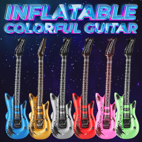 (pack 12) 36-inch 80s 90s Inflatable Guitars With Strap - Of Colorful Blow Up Guitar, Party Favors, DJ-props
