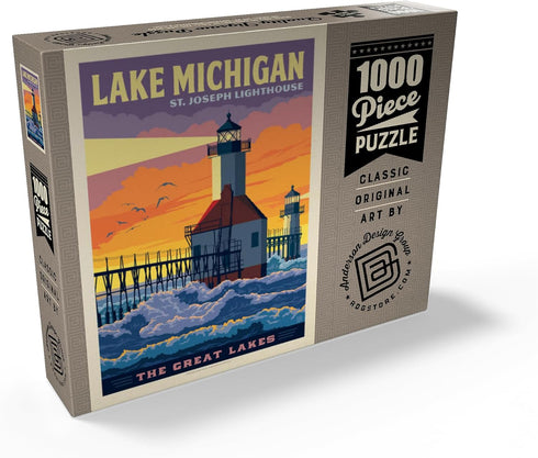 MyPuzzle Great Lakes: Lake Michigan, Vintage Poster - Premium 1000 Piece Jigsaw Puzzle for Adults