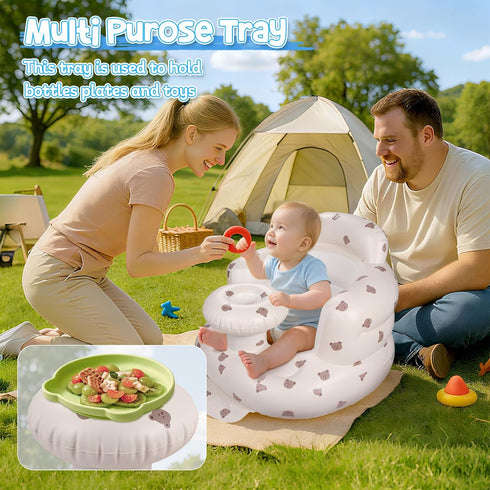 3-36 Arscniek Inflatable Baby Seat Built in Air Pump, Blow Up Baby Chair with Back Support and Tray, Sit Me Up Floor
