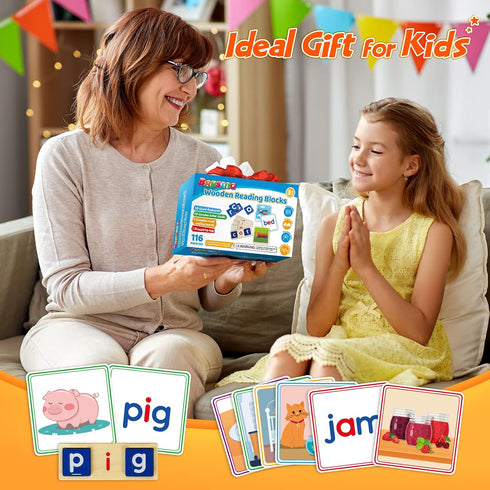 Learning Toys for Kids 3-5 Years Old, 116Pcs Short Vowel Letters Sorting Spelling Reading Toy Set