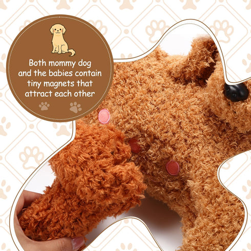 Honoson Nurturing Dog Stuffed Animal with Puppies Set, Nursing Mommy Dog Plush with 4 Baby Puppies, Gifts