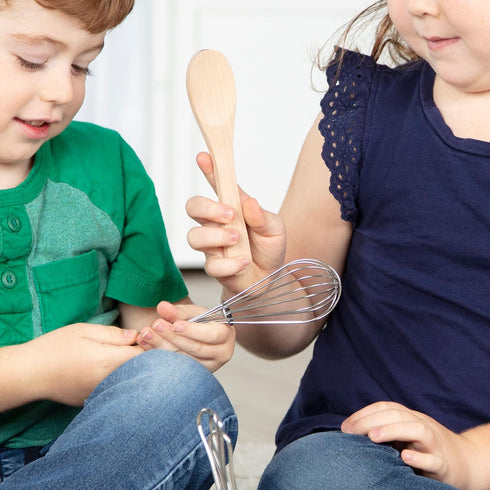 (7 3+ Melissa & Doug Stir & Serve Cooking Utensils pcs) - Stainless Steel & Wooden Play Kitchen Accessories, Preschool