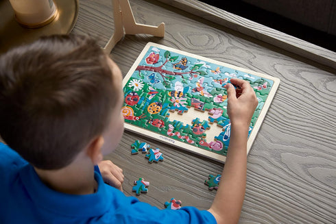 Mudpuppy Garden Life 100 Piece Wooden Puzzle with Display Stand, Bright Illustrations of Scenic Garden for Kids