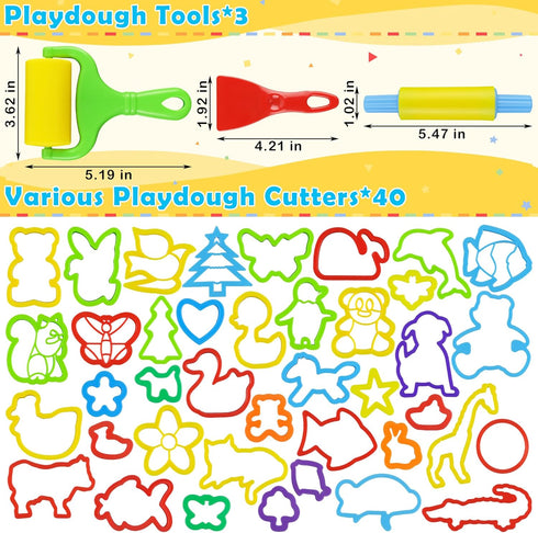 Playdough Tools with 40 pcs Plastic Play Dough Cutters Animal Shapes, 3 pcs Basic Play Dough Tools by LanMa