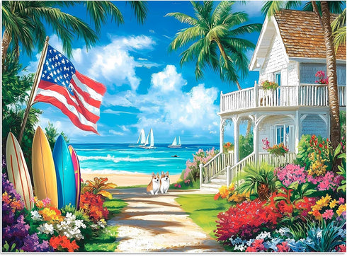 BraniacBits 500 Pieces Puzzle for Adults, Beach Dog Flower Puzzle, Recycled Cardboard Jigsaw