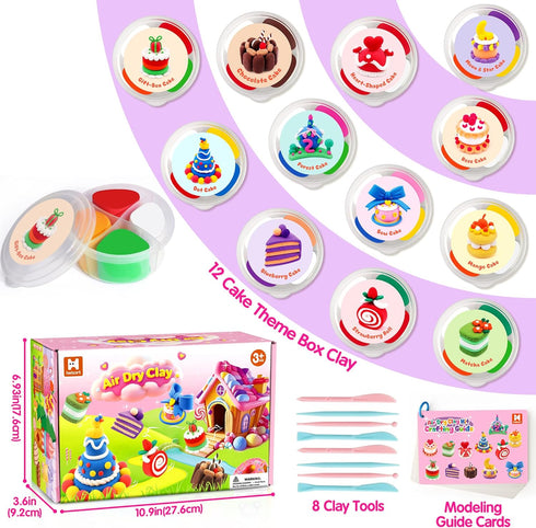 Helsort 12 Set Air Dry Clay Kit, Cake Modeling Clay for Kids, Molding Clay with Sculpting Tools and Tutorial, Ultra