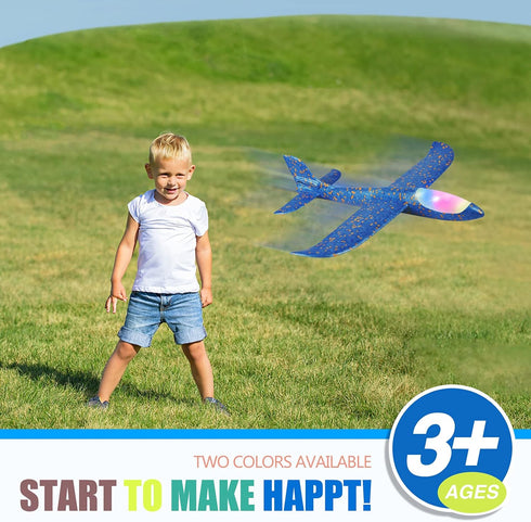 2 Pack Airplane,17.5" Plane,2 3 4 5 6 7 8 9 LED Light Large Throwing Foam Flight Mode Glider Plane,Flying Toy