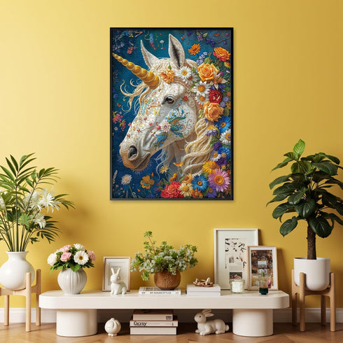 1000-Piece 27.56 19.68 Inches, Divine Bloom Steed Jigsaw Puzzle for Adults Challenging Enchanted Unicorn with Flower
