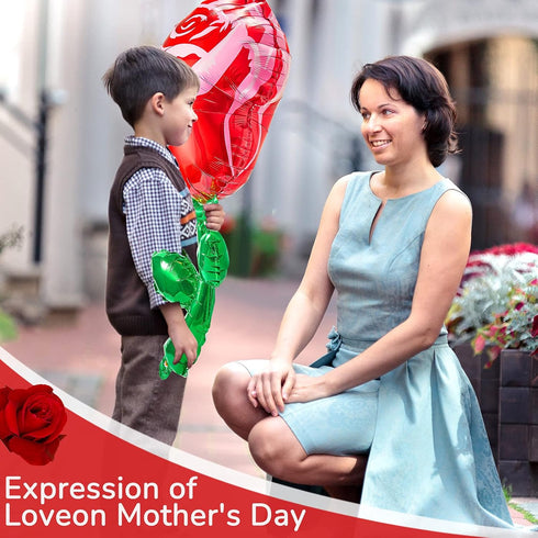 Gejoy 6 Pcs 37 Inch Red Rose Foil Balloons for Mother's Day, Flower Shaped Party Supplies