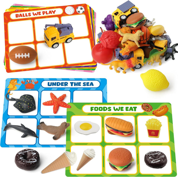 Coogam Sorting Toy for Toddlers, Animals, Dinosaurs, Fruits, Vehicles, Fine Motor Montessori Game for Kids
