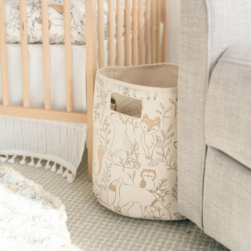 13"x12", Crane Baby Fabric Round Nursery Storage Basket, Toy Storage, Woodland Nursery Decor, Toy Basket, Baby Storage