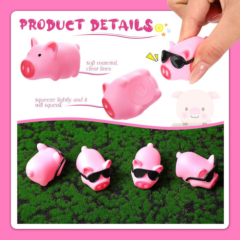 200 Sets Liliful Mini Rubber Pig Bath Toy with Sunglasses Pink Float and Squeak Pig Bathtub Toys for Baby Shower
