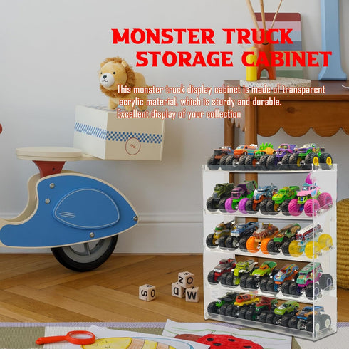 AAiphuwew 25 5 Acrylic Monster Trucks Display Case - Holds Up to Car Collectibles, Clear Tiers Toy Truck Cars Display