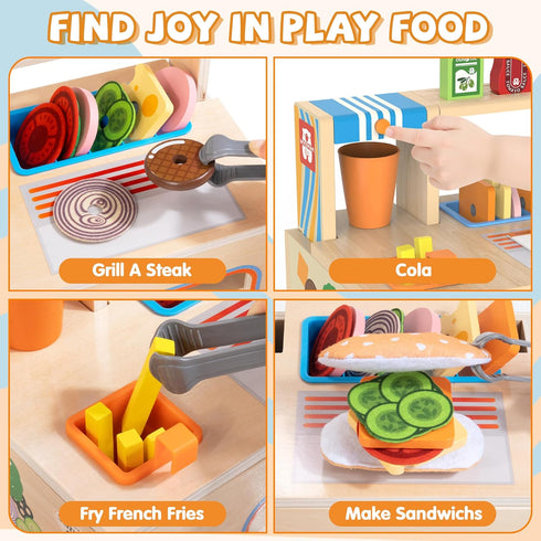 Sets Counter 56 3+ Foldable Wooden Play Food Sandwich with Storage, Pcs Pretend Play Kitchen Food Toy, Burger, Ice