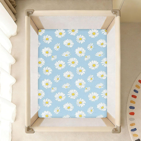 decor gift 1 Pack Denmark Oxeye Daisy Powder Blue Crib Sheets for Baby Boys Girls Cotton Baby Playard Sheet Comfy