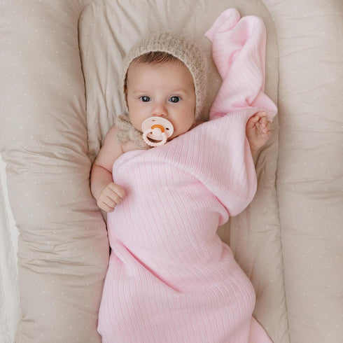 100% Organic Cotton Baby Blanket for Girls Luxury Stretch Ribbed Knit, Breathable Swaddle Quilt Blanket for Newborns