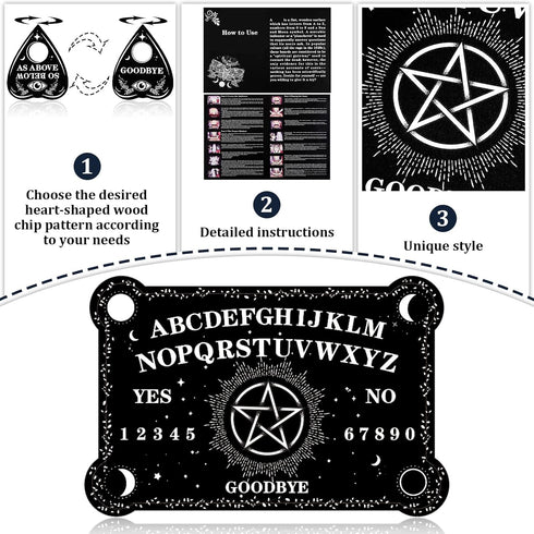 Set Pendulum Dowsing Divination Board Black Wooden Talking Board with Planchette Accessories for Birthday Party