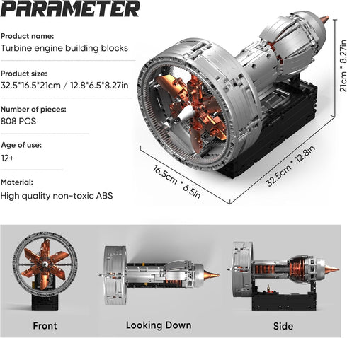ROKAFU Sets, 12+ Turbojet Engine Building Blocks Motorized Jet Engine Model Kit with Motor, Mini Aircraft Engine Kits