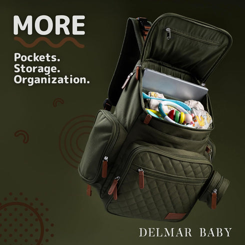 Backpack 15 Large Diaper Bag for Mom & Dad | Unisex Baby Travel Bag | Pockets | Changing Pad | Stroller Straps |