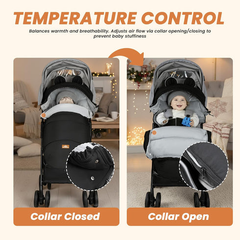 Bemece Warm Bunting Bag, Universal Winter Stroller Cover with Zip, Windproof Stroller footmuff for Baby Buggies