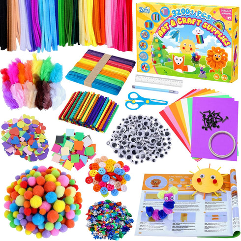Zefy 3200+ Pcs Arts and Crafts Supplies for Kids, All in One Craft