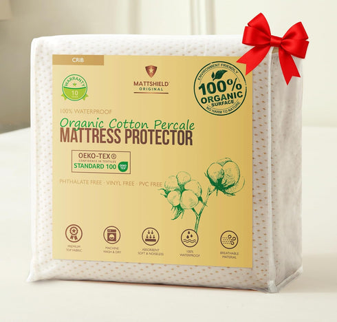 Deluxe Organic Cotton Percale Crib Mattress Protector Waterproof OCS Certified - Premium