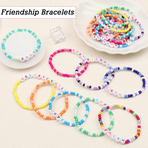 20 Pcs Colorful Friendship Bracelets for Teen Girls, Preppy Letter Beaded Stretch Jewelry Set