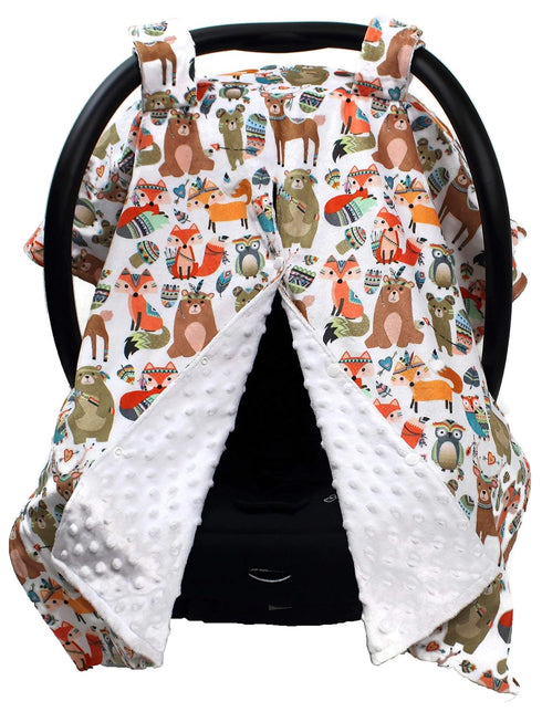 Dear Baby Gear Deluxe Baby Car Seat Canopy Cover - Tribal Woodland Forest Animals, Dot, White