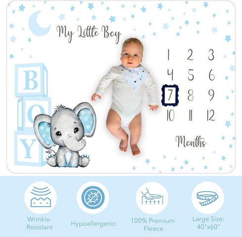 Amity Baby 2 Monthly Milestone Blanket for Boy Premium Extra Soft Fleece for Baby Shower Newborn Month Nursery Decor