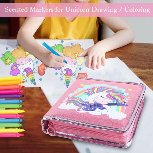 Leeche Set 44 4-6-8, Fruit Scented Markers Pcs Filled Stationery with Unicorn Pencil Case,Art Supplies for Kids Ages