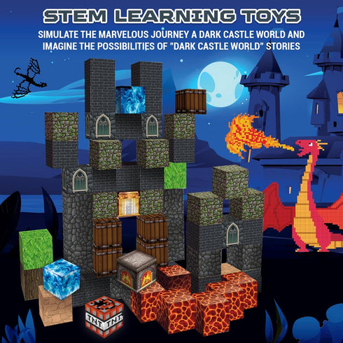 Magnetic Blocks - 60PCS Dark Castle Magnet World Set, STEM Sensory Toys for 3-10 Year Olds
