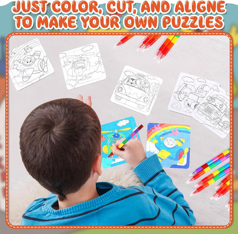 Fullhawl 12 Sets 12 12 Supplies(12, Transportation Puzzles Traffic Theme Color Your Own Puzzles DIY Construction Jigsaw