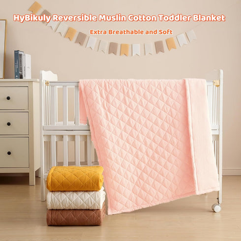 100% 39 47in) Cotton Muslin Baby Blanket for Boys Girls - Ultra-Soft Reversible Toddler Comforter, Lightweight