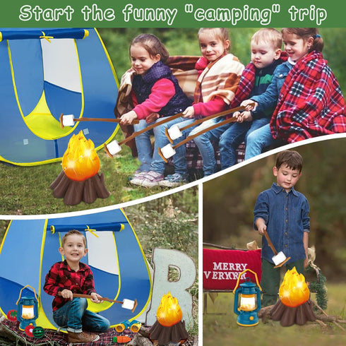MITCIEN Kids Camping Set with Play Tent, Campfire, Binoculars, Oil Lantern, and Pretend Cutting Fruits for 3-5 Year Olds