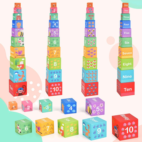 DICROON 3+ 1-10 Wooden Number Building Blocks & Stacking Toys for Toddlers Years Old, Digital Building Blocks, Digital