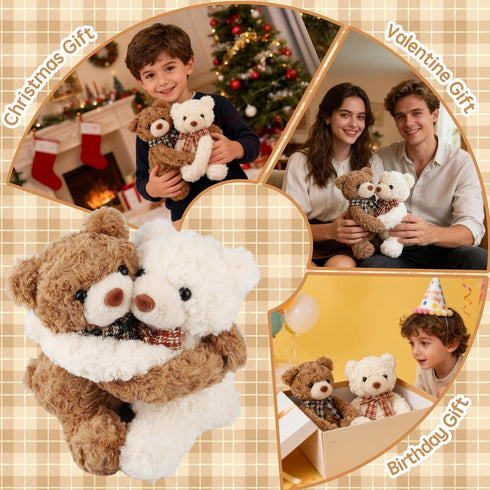 Hugging Teddy Bears, Two Hugging Teddy Bears Stuffed Animals for Couple Girlfriend Girls Kids with Paw Hook and Loop
