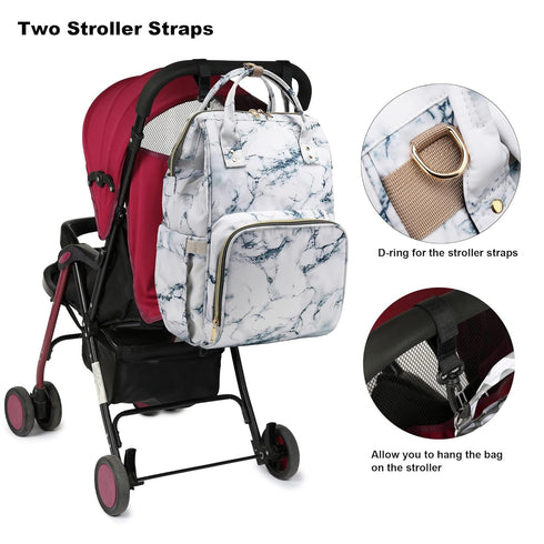 Yusudan Backpack Diaper Bag for Baby Girls, Mom Waterproof Large Nappy Bags for Women (Marble)