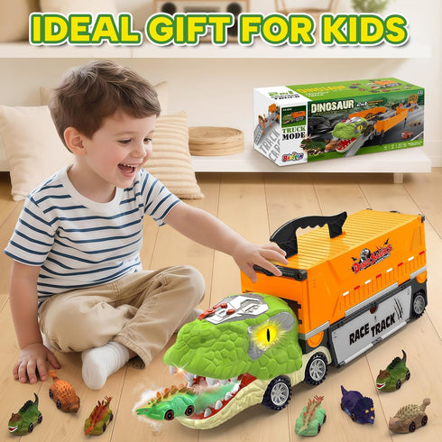 3-5, Set 8 3 4 5 6 7 Dinosaur Carrier Truck Race Track Toys for Kids Large Toy Cars Track with Small Dinosaur Cars