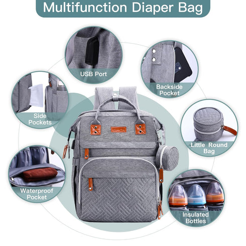 Backpack ISMGN Diaper Bag with Changing Station, Large Diaper Bag, Baby Bag, Multifunctional Diaper Bag, Gray