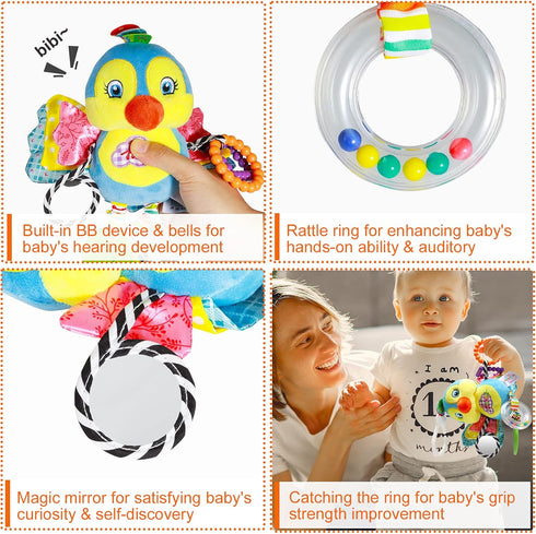 Baby Stroller Toy and Car Seat Toy - Teether Hanging Rattle Toys, Soft Plush for Boys and Girls 3-12 Months