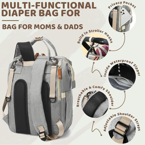 Noiclub Backpack Backpack Diaper Bag for Girls Boys: Gray Toddler Diaper Bag with Changing Pad Baby Diaper Bag for Mon