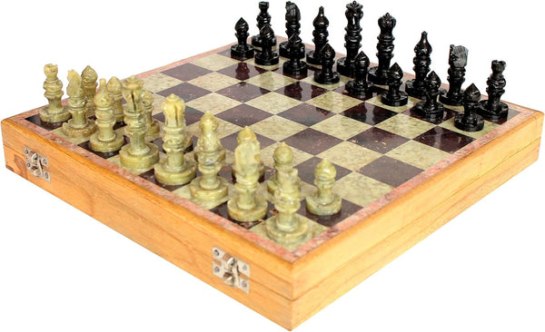 StonKraft 12x12 Stone Wooden Chess Game Board Set + Handcrafted Pawns