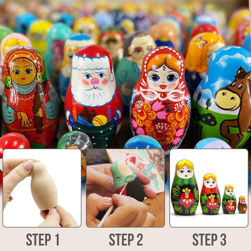 AEVVV Unpainted Blank Russian Nesting Dolls - Lot of 10 Sets, DIY Wooden Dolls to Paint