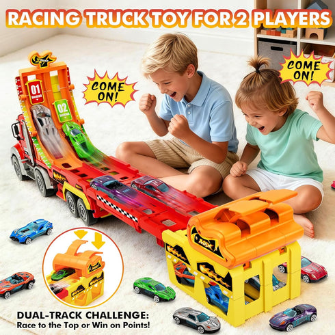 RIANEAN 3 4 5 6 7 8 Playset 6 Kids Toys for Years Old Boys, Carrier Truck Transport Car with Lights Sounds, Foldable