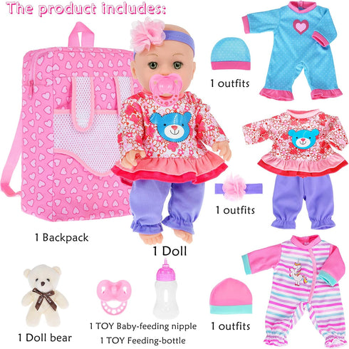 12 inch 3 Sets Clothes,Backpack,Pacifier, ebuddy Baby Doll and Accessories-Reborn Baby Dolls Real Life Baby Dolls