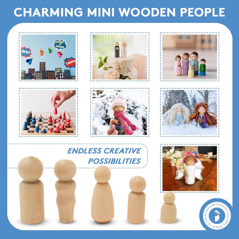 Wood Peg Doll Set, 40 Piece Wood Peg Family (Toy Peg People: Dad, Mom, Angel, Child, Baby) for Crafts & Play