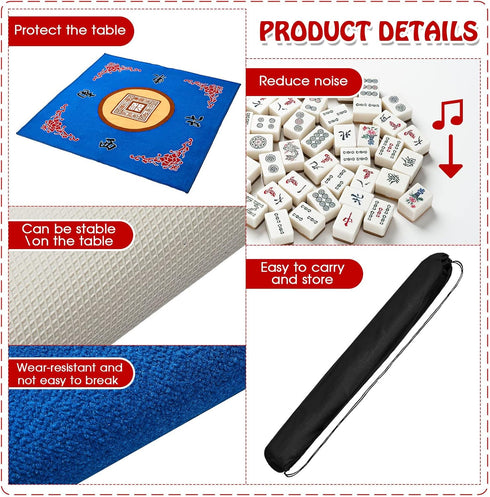 Mahjong Mat with Bag - Anti Slip Table Cover for Mahjong, Poker Cards, and Accessories (Blue)